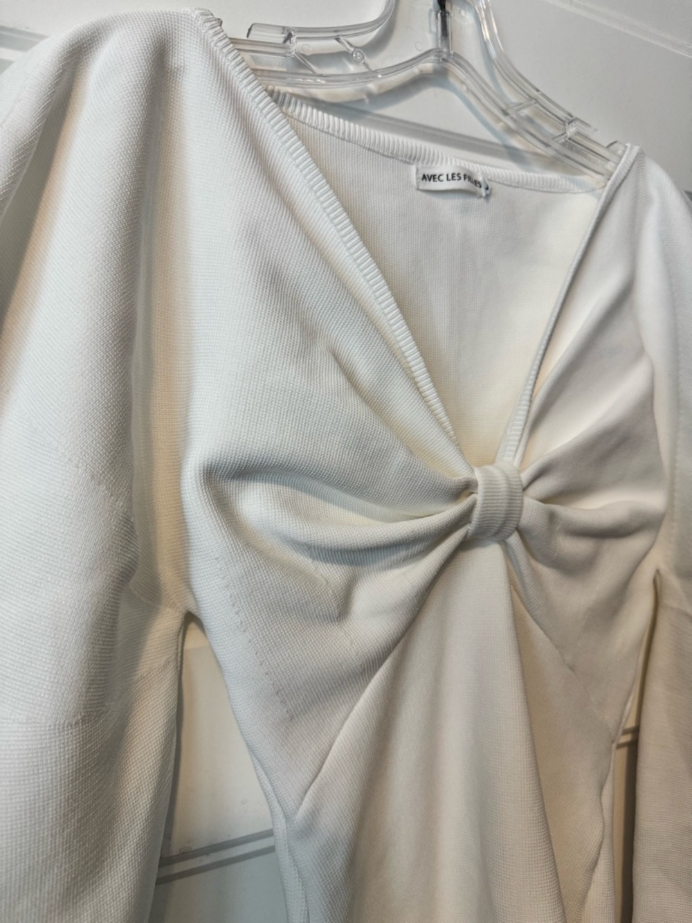 Avec Les Filles White Dolman Sleeves Bow Front Knit Top Coquette Balletcore SM - Picture 3 of 8
